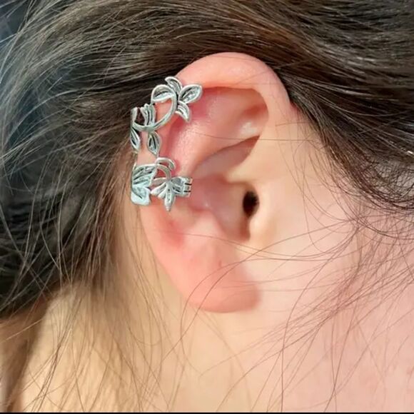 SILVER Floral Ear Cuff no piercing earring - Picture 2 of 4